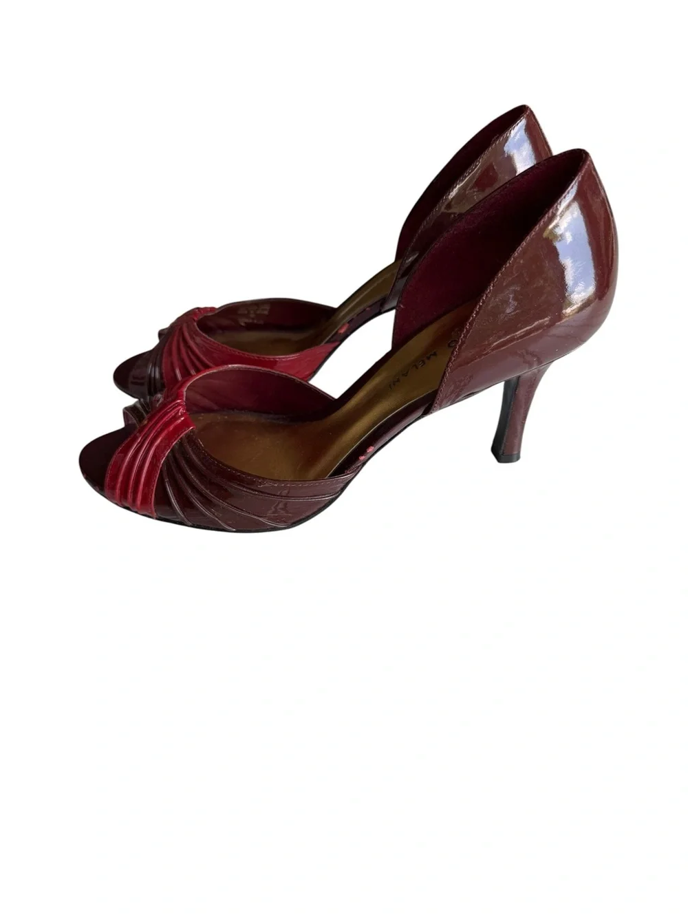 ANTONIO MELANI Burgundy Red Patent Leather D'Orsay Peep-Toe Heels Size 8.5 Voila